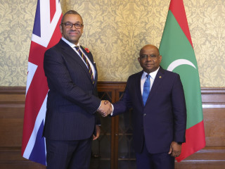 Foreign Minister Abdulla Shahid and the Secretary of State for Foreign, Commonwealth and Development Affairs of the United Kingdom James Cleverly