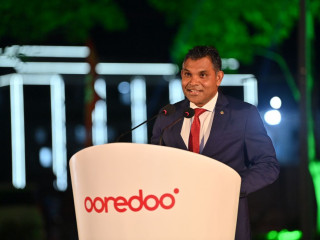 Vice President Faisal Naseem at the inauguration ceremony of the Ooredoo Maldives Headquarters