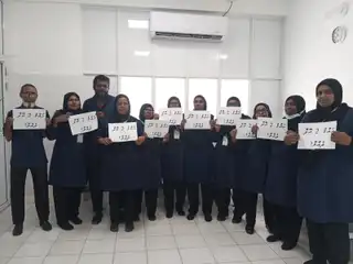 Staff at Dr. Abdul Samad Memorial Hospital protest over the denial of off days. | RaajjeMV