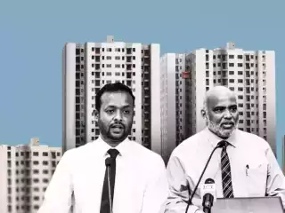 Former Housing Minister Haidar (R) and current Minister Muththalib (L) stated that 4,000 flats allocated in Hulhumalé under the housing scheme have been constructed, but they have not yet been handed over.