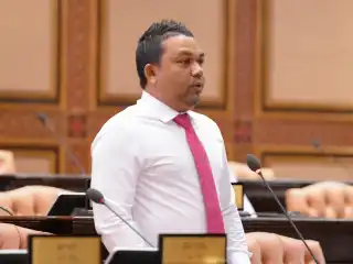 MP for Bileddhoo constituency Ahmed Aslam speaking during a parliament sitting.