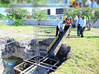 A scene from the ceremony held to mark the commencement of physical work on the new 30-bed hospital in HDh. Hanimaadhoo.