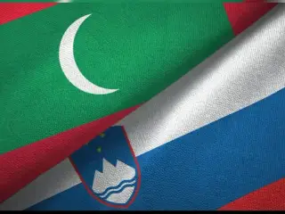 The national flags of the Maldives and Slovenia.