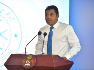 Vice President Faisal Naseem speaking at the inauguration ceremony of  Kaamil Didi Primary School   