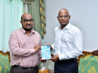 President receives book on mental health 'Edhuvas Geneveyne' by journalist Saail Ali