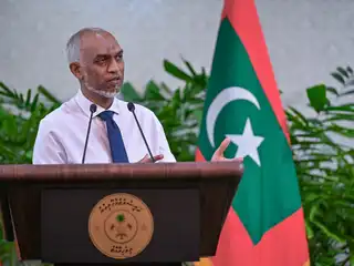 President Muizzu meets with the press.