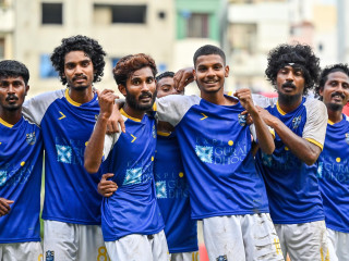 Guraidhoo players celebrate after a goal
