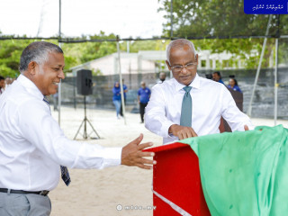 President Solih (R) and Minister Aslam (L) at the ceremony to inaugurate the newly upgraded harbor in M. Veyvah