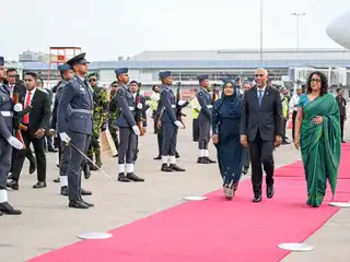President Muizzu arrives in Sri Lanka.