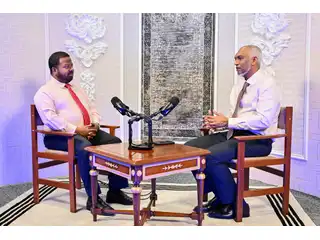 President Dr. Mohamed Muizzu speaking during the inaugural episode of the podcast titled 'The Pulse.'