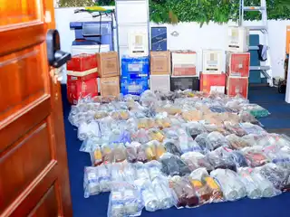 Liquor bottles seized during a special operation conducted by the police.