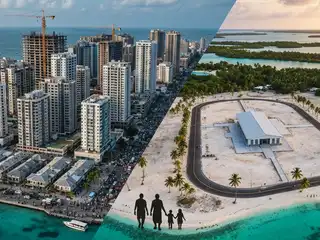 މާލޭގެ ތޮއްޖެހިފައިވާ އުސްމަސައްގަތައް އެއްފަރާތުގައި އަދި އަތޮޅުތެރޭގެ ރަށެއްގައި ހުސްވެފައިވާ މަލްޓިޕާޕަސް ހޯލެއް އަނެއްފަރާތުގައި ދައްކާލައިގެން ދިވެހިރާއްޖޭގެ ތޮއްޖެހުމާއި ރަށްރަށުގެ ބޭނުންނުކުރާ ވަސީލަތްތަކުގެ ތަފާތު ދައްކުވައިދޭ ތަސްވީރެއް