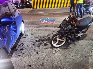 The accident occurred on the outlying road of the capital city, where a car and motorcycle collided