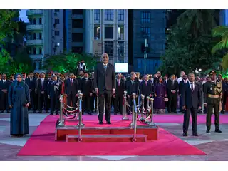 The President and First Lady attend the flag-hoisting ceremony to mark the Maldives' 61st Independence Day.