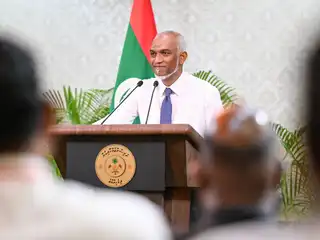 President Dr. Mohamed Muizzu speaking to press.