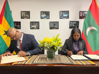 Permanent Representative of the Republic of Maldives to the United Nations Thilmeeza Hussain and Deputy Permanent Representative of the Democratic Republic of Sao Tome and Principe to the United Natio