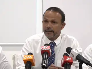 Legal professional and former Member of Parliament for the Kendhoo constituency, Ali Hussain, speaks during a press conference held on Tuesday.