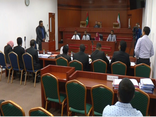 Former President Abdulla Yameen questions his former deputy Ahmed Adeeb, at Thursday\'s hearing