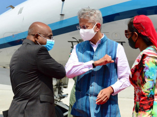 Indian Minister of External Affairs Dr. Subrahmanyam Jaishankar and Minister of Foreign Affairs Abdulla Shahid at the Velana International Airport