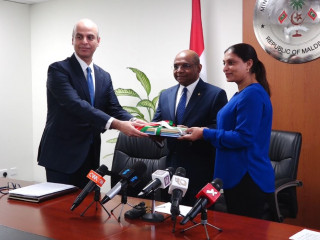 Egypt\'s Ambassador to Maldives with FM Shahid and Education minister Aishath Ali