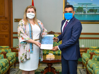 Vice President Faisal Naseem was Presented with the Dhivehi translation by the UN Resident Coordinator