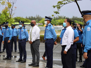 (File photo) police officers including Commissioner Mohamed Hameed as well as Home Minister Imran Abdulla