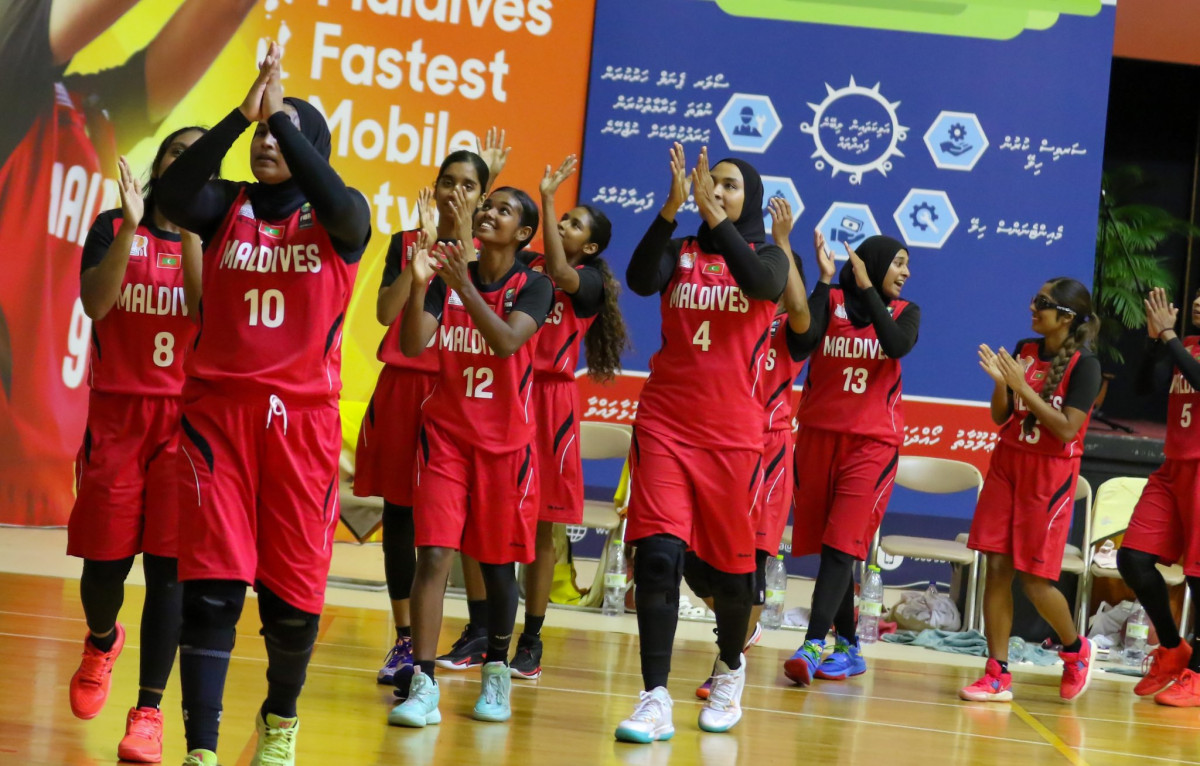 Maldives Women's Basketball team celebrating their victory
