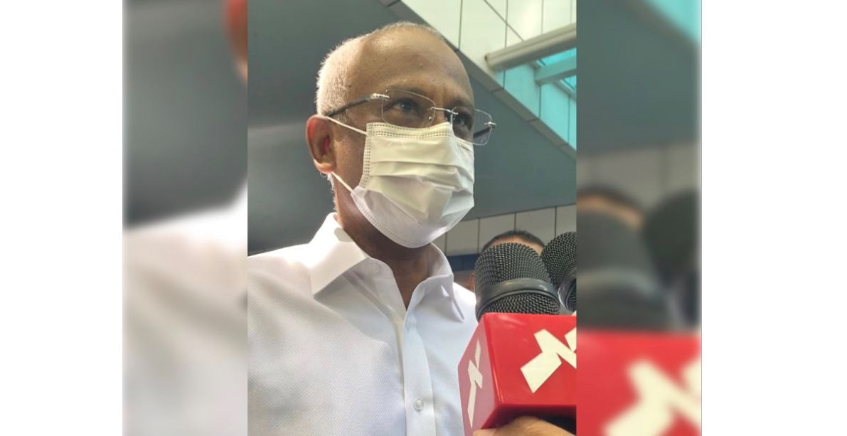 President Solih in an interview with Raajje TV outside ADK Hospital, where former president Nasheed is now in recovery