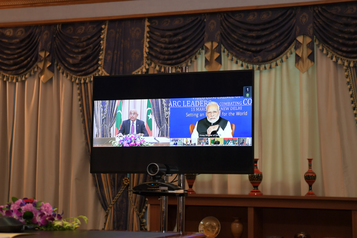 President Ibrahim Mohamed Solih participates in the SAARC leaders' video conference. Photo: President's Office