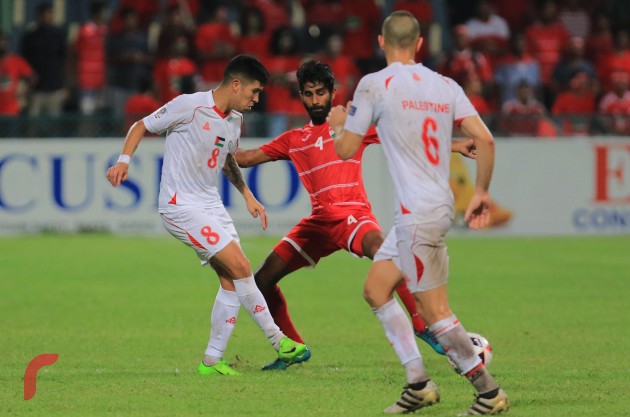 އޭޝިއަން ކަޕް ކޮލިފައިން ގައި ރާއްޖެ އަދި ފަލަސްތީނު ބައްދަލު ކުރި މެޗްގެ ތެރެއިން. މި މެޗް 3-0 ލަނޑުން ކާމިޔާބުކޮށްފައި ވަނީ ފަލަސްތީނު