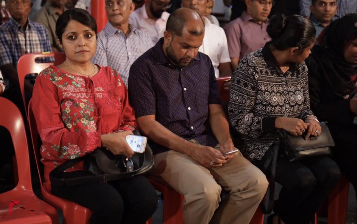 Former State Minister Yumna Maumoon at the opposition rally in Kunooz