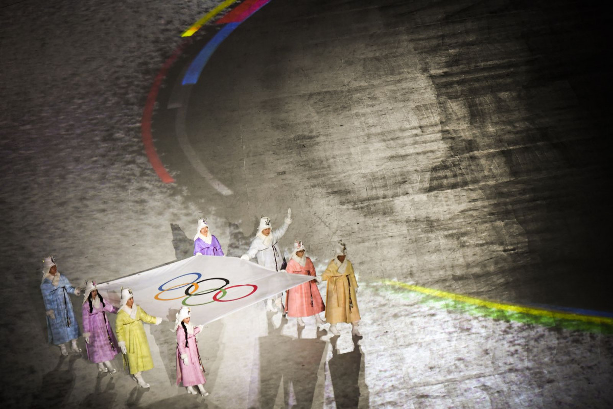 ފެބްރުއަރީ 11، 2018: ދެކުނު ކޮރިއާގައި ކުރިއައްދާަ ވިންޓާ އޮލިމްޕިކްސް 2018 ހުޅުވުމުގެ ރަސްމިއްޔާތު ކުލަގަދަކޮށް ފާހަގަކުރަނީ، މި މުބާރާތުގައި 98 ގައުމުން މި މުބާރާތުގައި ބައިވެރިވެފައިވޭ