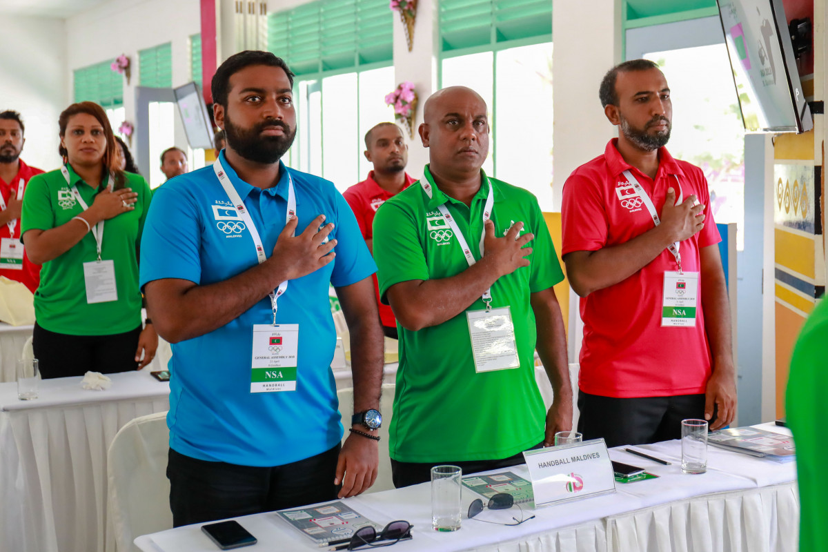 އޭޕްރިލް 21، 2018: ބ. ގޮއިދޫގައި ކުރިއަށްގެންދިޔަ މޯލްޑިވްސް އޮލިމްޕިކް ކޮމިޓީގެ އަހަރީ އާންމު ޖަލްސާގެ ތެރެއިން -- ފޮޓޯ: އިމޭޖަސް އެމްވީ