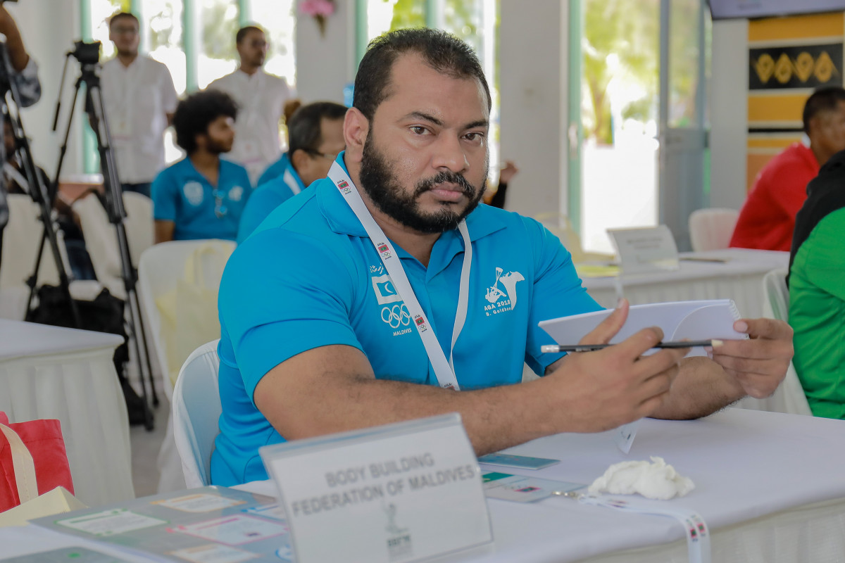 އޭޕްރިލް 21، 2018: ބ. ގޮއިދޫގައި ކުރިއަށްގެންދިޔަ މޯލްޑިވްސް އޮލިމްޕިކް ކޮމިޓީގެ އަހަރީ އާންމު ޖަލްސާގެ ތެރެއިން -- ފޮޓޯ: އިމޭޖަސް އެމްވީ