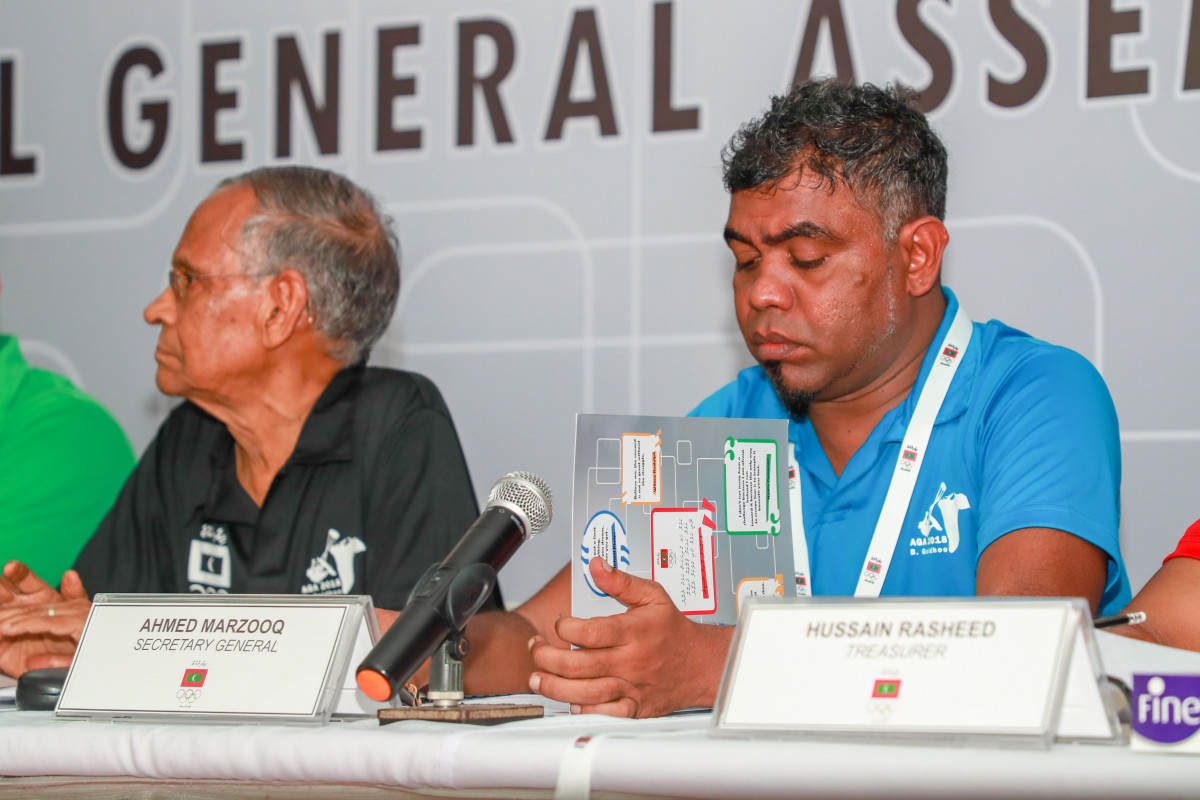 ބ. ގޮއިދޫގައި ކުރިއަށްގެންދިޔަ މޯލްޑިވްސް އޮލިމްޕިކް ކޮމިޓީގެ އަހަރީ އާންމު ޖަލްސާގެ ތެރެއިން -- ފޮޓޯ: އިމޭޖަސް އެމްވީ