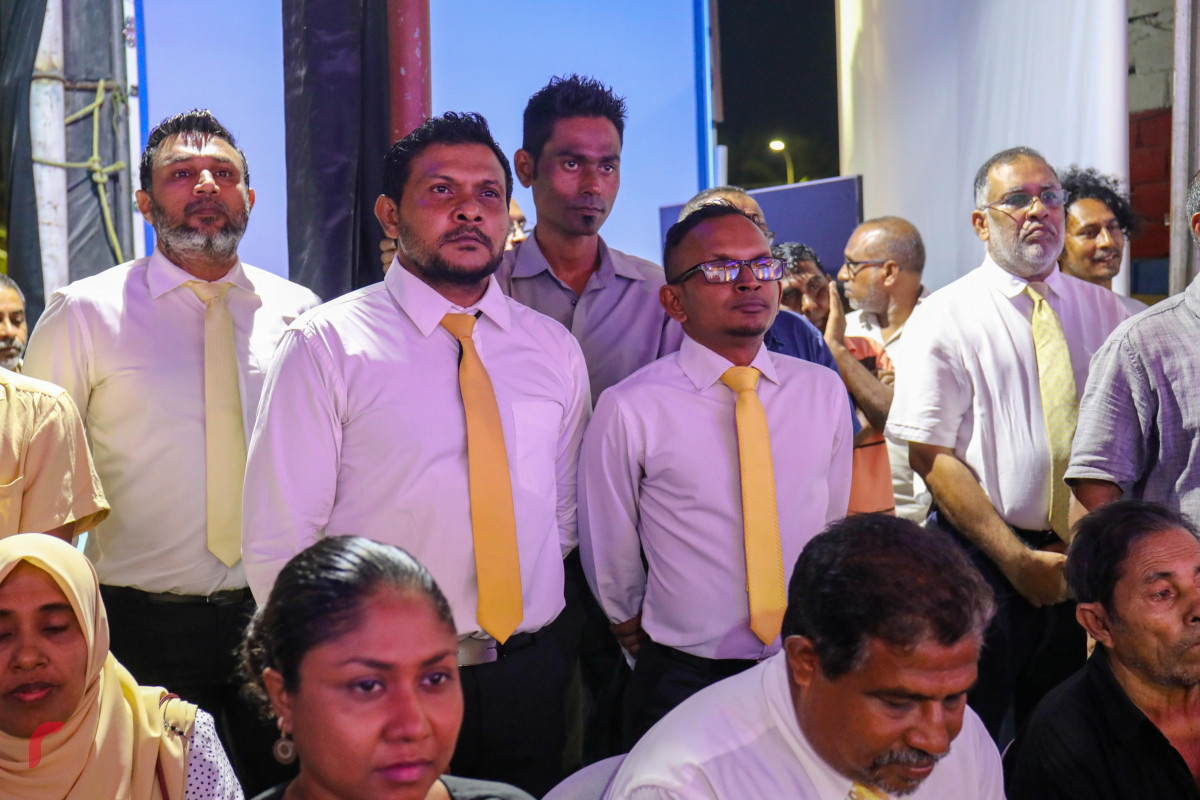 ޖޫން 14، 2018 : އެމްޑިޕީގެ "ޖަޒީރާ ރާއްޖެ" ކެމްޕެއިން ލޯންޗް ކުރުމަށް ހަރުގޭގައި ބޭއްވި ރަސްމިއްޔާތުގެ ތެރެއިން -- ފޮޓޯ: މުހައްމަދު ޝަރުހާން