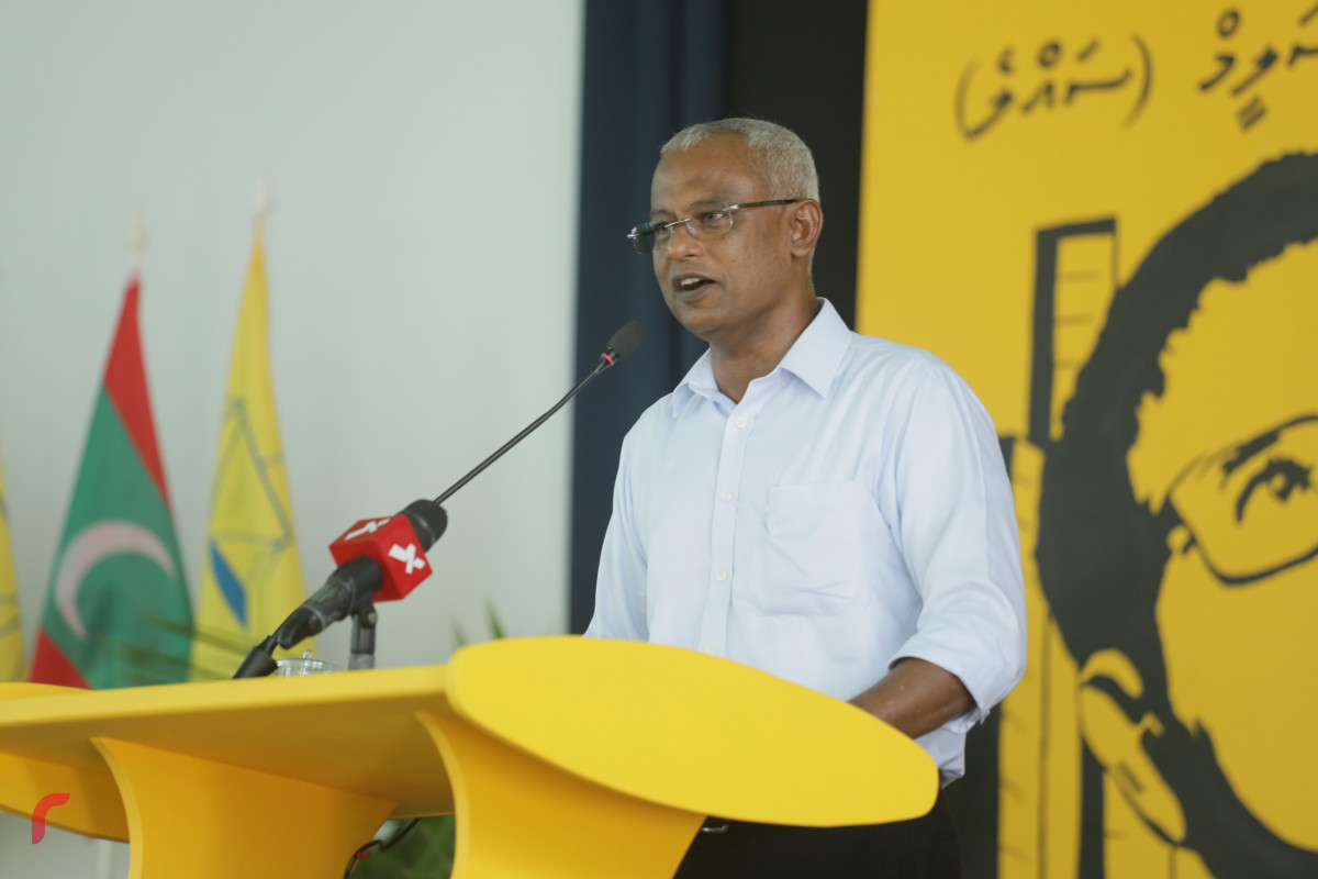 31 މާރިޗް 2019 -- ރައީސުލް ޖުމްހޫރިއްޔާ ހޯރަފުއްޓަށް ވަޑައިގަތުން، ހޯރަފުށީގައި ބޭއްވި ޖަލްސާގައި ރައީސް ސޯލިހް ވާހަކަދައްކަވަނީ -- ފޮޓޯ: ރާއްޖެ.އެމްވީ