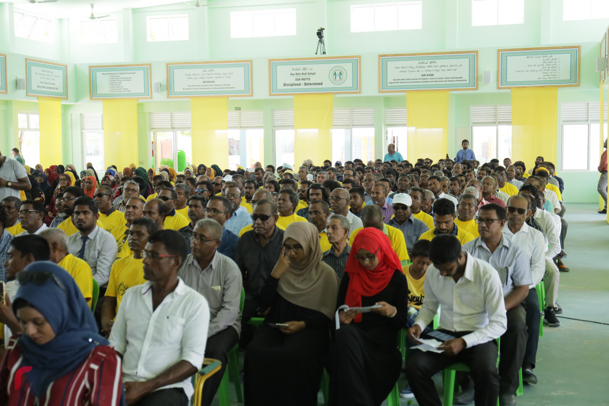 31 މާރިޗް 2019 -- ރައީސުލް ޖުމްހޫރިއްޔާ ހޯރަފުއްޓަށް ވަޑައިގަތުން، ހޯރަފުށީގައި ބޭއްވި ޖަލްސާގެ ތެރެއިން- ފޮޓޯ: ރާއްޖެ.އެމްވީ