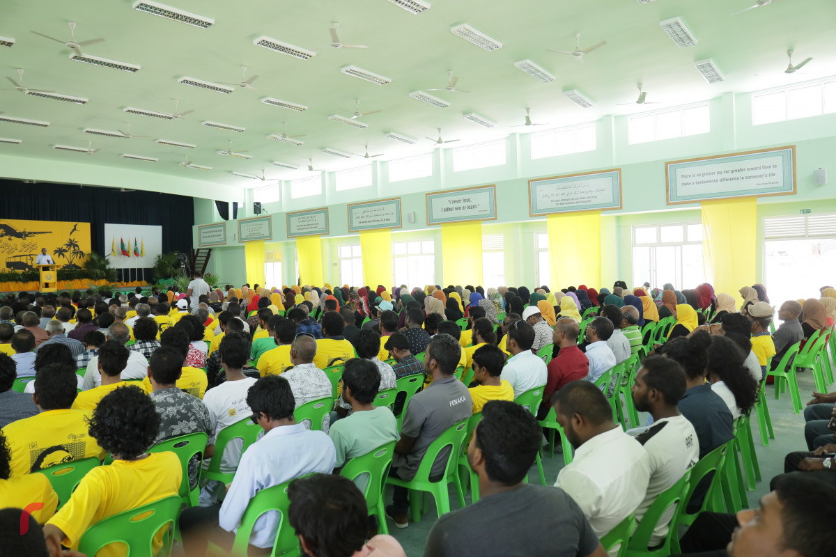 31 މާރިޗް 2019 -- ރައީސުލް ޖުމްހޫރިއްޔާ ހޯރަފުއްޓަށް ވަޑައިގަތުން، ހޯރަފުށީގައި ބޭއްވި ޖަލްސާގެ ތެރެއިން- ފޮޓޯ: ރާއްޖެ.އެމްވީ