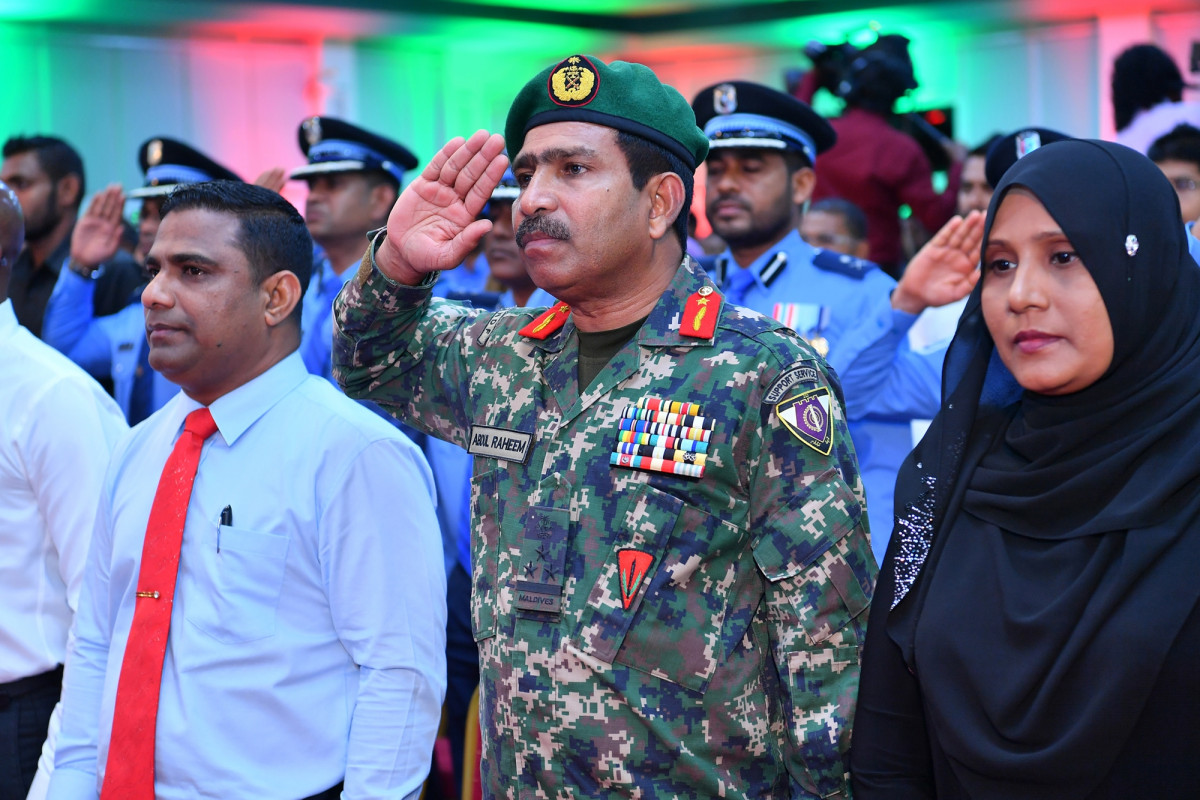 13 އޭޕްރިލް 2019: ޝަހީދުންގެ ދުވަހުގެ މުނާސަބަތުގައި ބޭއްވި ރަސްމީ ޖަލްސާގެ ތެރެއިން -- ފޮޓޯ: ރައީސްއޮފީސް