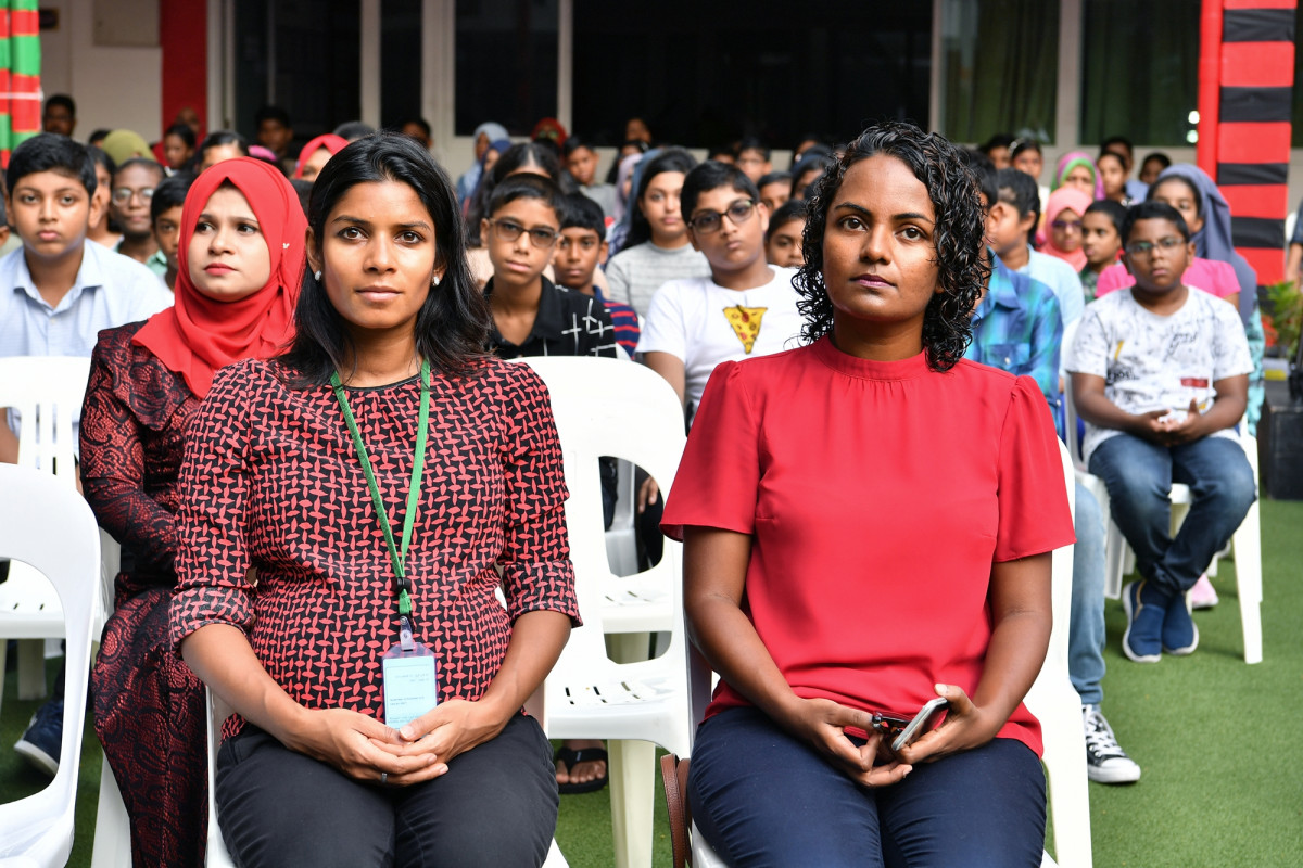 25 އޭޕްރިލް 2019 --އިސްކަންދަރު ސުކޫލަށް 58 އަހަރު ފުރުން ފާހަގަ ކުރުމަށް ބޭއްވި ރަސްމިއްޔާތުގެ ތެރެއިން، މި ރަސްމައްޔާތު ޝަރަފުވެރި ކޮށްދެއްވީ ރައީސުލް ޖުމްހޫރިއްޔާ-- ފޮޓޯ: ރައީސް އޮފީސް