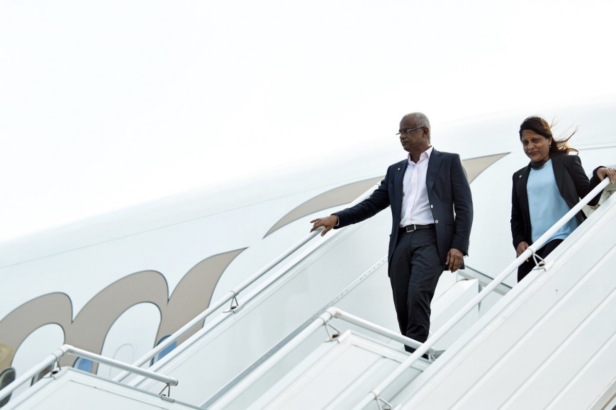 President Ibrahim Mohamed Solih and First Lady Fazna Ahmed returning from a previous trip