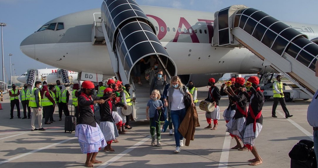Tourists arriving in the Maldives