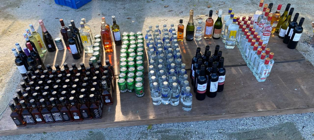 Police destroyed the alcohol bottles on Tuesday