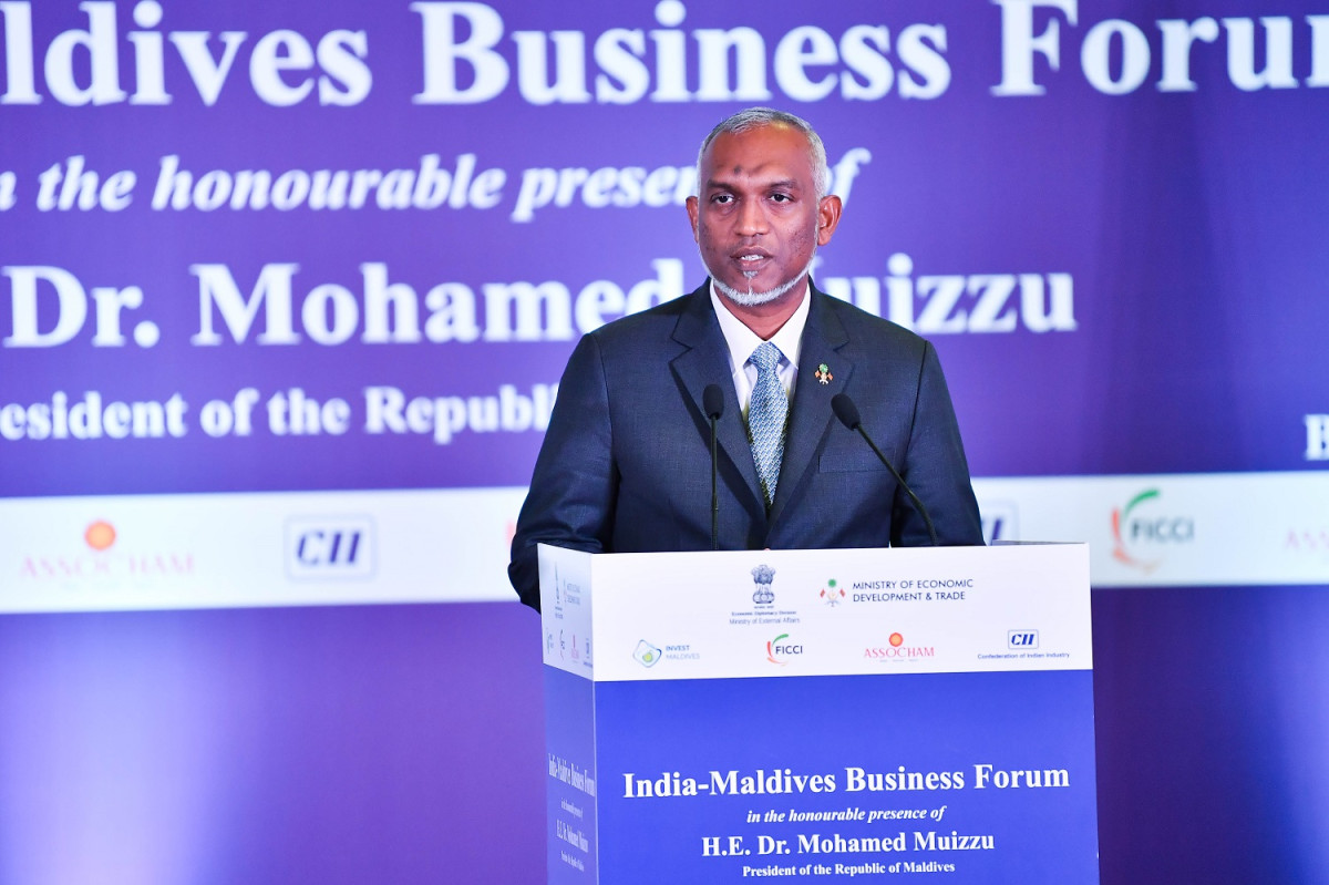 President Muizzu speaking at the India-Maldives Business Forum held in Bangalore