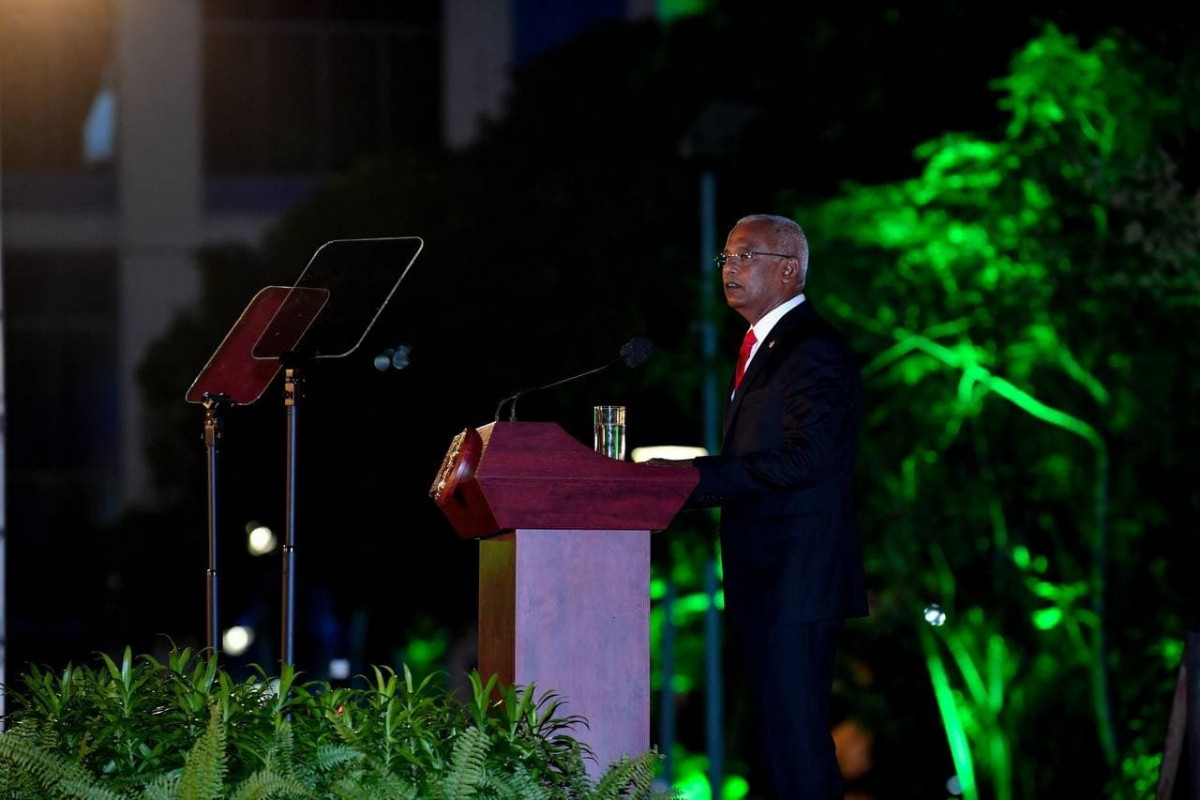 President Ibrahim Mohamed Solih took the podium at the Republic Day 2021 reception