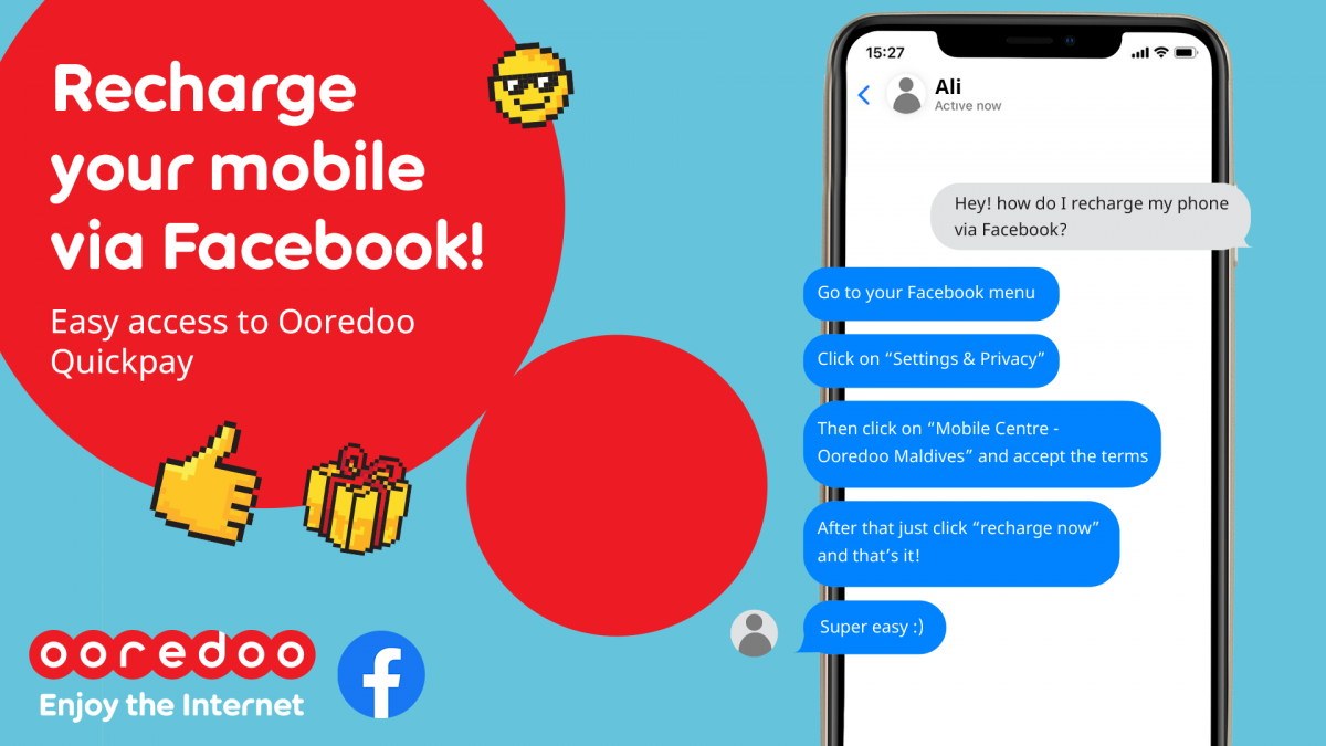 Ooredoo Maldives announced that its customers can now make recharges and buy Add-ons via Ooredoo Quickpay on Facebook.