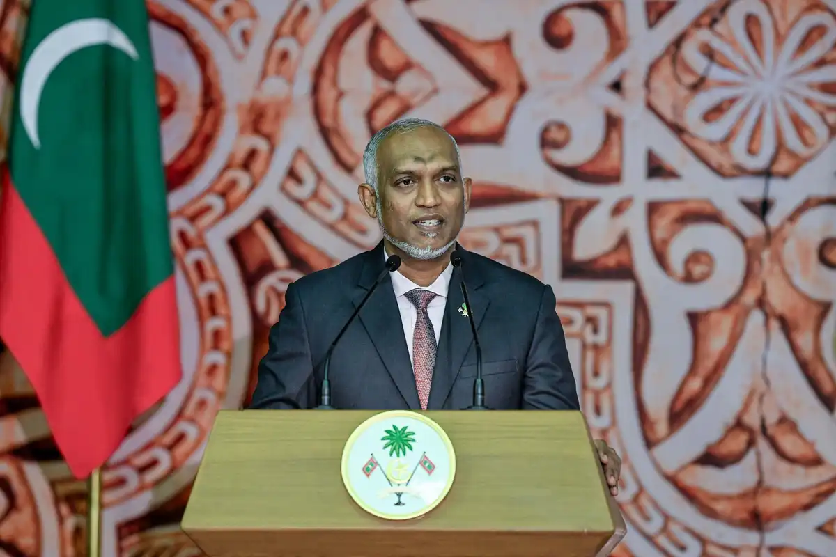 President Dr. Mohamed Muizzu delivers his address at the official function held to mark Independence Day.