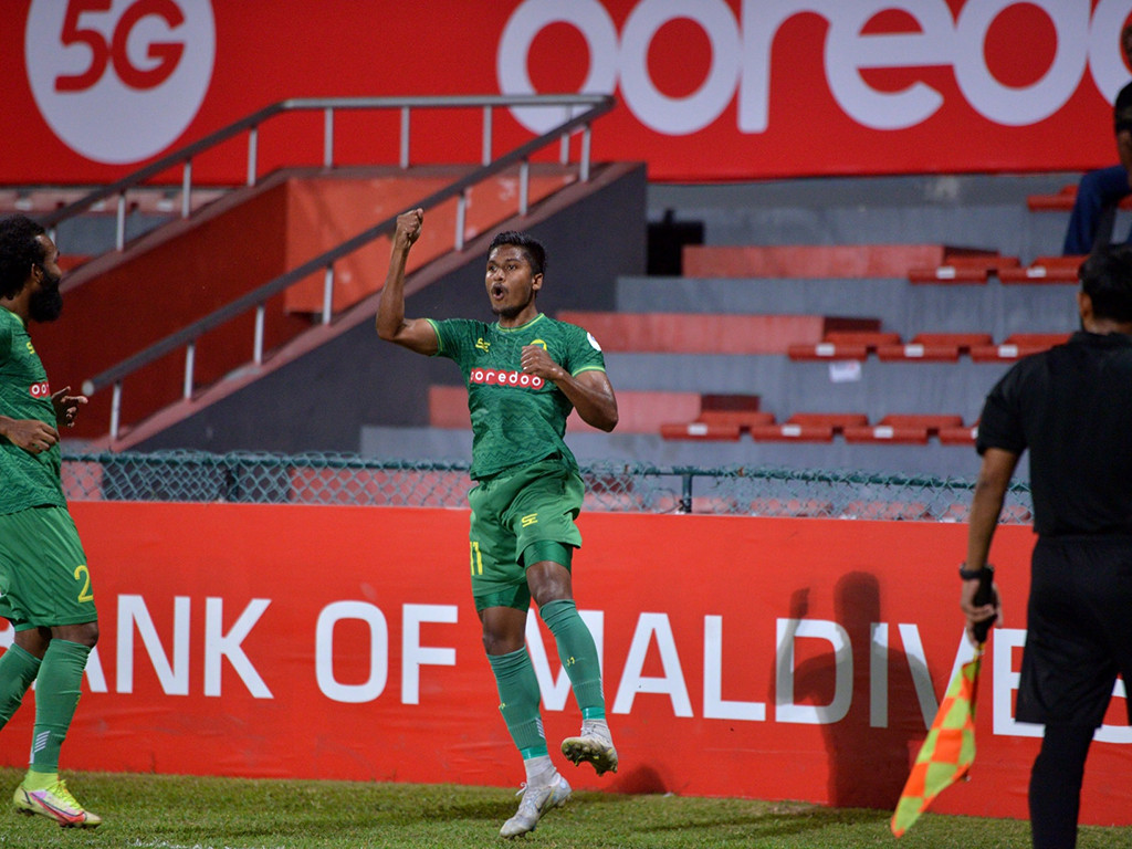 Maziya player Naiz celebrating his first goal
