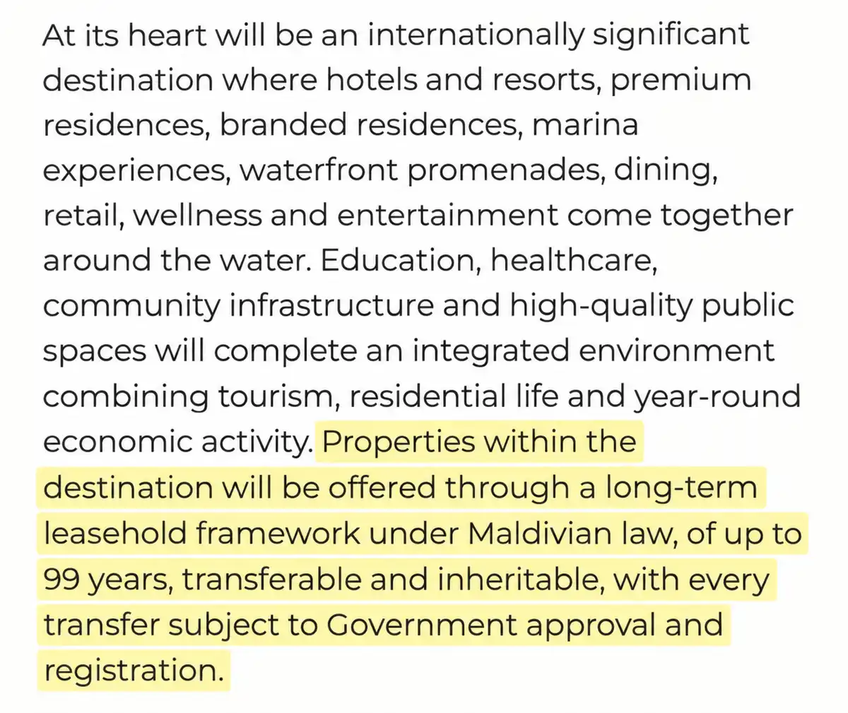 ރަސްމާލޭގައި "މޯލްޑިވްސް ވޯޓާފްރަންޓް އެންޑް މެރީނާ" ތަރައްގީކުރުމަށް ޔޫއޭއީގެ އީގަލް ހިލްސްއާއެކު ސަރުކާރުން އެއްބަސްވުމަށްފަހު، 99 އަހަރުގެ އައު މުއްދަތެއް ފެށިގެންދާނެ ކަމަށް ބުނެފައިވާ ބައި ފަހުން ބަދަލުކޮށްފައި